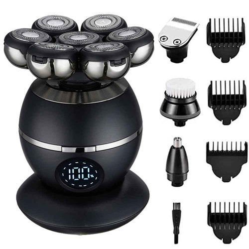 Upgrade 7 Heads Men’s 5-in-1 Electric Head Shaver for Bald Men,Multifunctional Electric Razor for Men，Cordless Rechargeable Travel Groomin Hair Trimmer Kits,Black