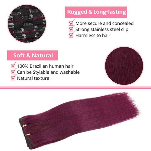 ShowJarlly Clip in Hair Extensions Real Human Hair 14 Inch Straight Clip Ins 8 Pcs Brazilian Remy Hair Extensions for Women #99J Burgundy