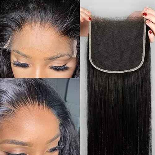 KRN 5x5 HD Lace Closure, 0.1mm Ultra-thin Invisible HD Lace Closure Tiny Single Knot Pre-Plucked with Baby Hair 12A Grade Brazilian Virgin Straight Human Hair 12 Inch
