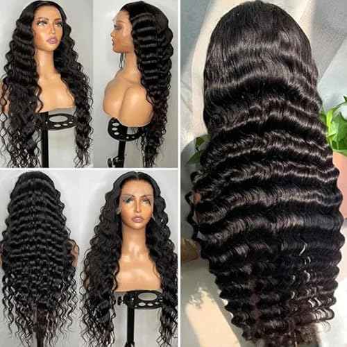 Deep Wave Lace Front Wigs Human Hair Glueless Wigs for Women 13x4 HD Transparent Lace Front Wigs Pre Plucked with Baby Hair 200 Density 24 Inch