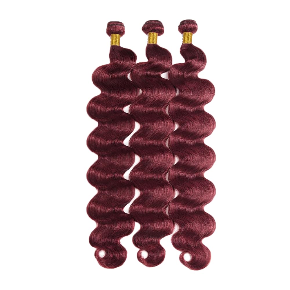 Dark Burgundy Bundles Burgundy Red Body Wave Human Hair Bundles Brazilian 99J Body Wave Bundles Human Hair Unprocessed Virgin Hair 3 Bundles 10 12 14 Inch Red Bundles