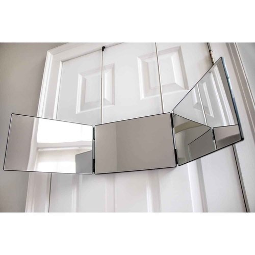 Self-Cut System 3 Way Mirror for Self Hair Cutting & Grooming - Tri-Fold Three Way Barber Mirror with Over the Door Mount - Ideal for Men and Women - 4.0 Portable Mini Travel Design