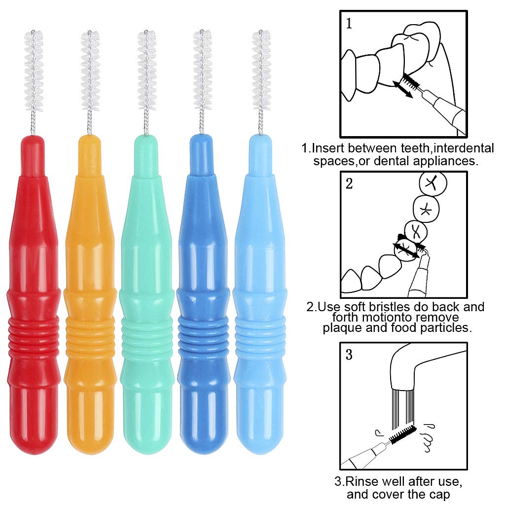 ewinever 50 Pieces Interdental Brush,Toothpicks Tooth Flossing Head Oral Dental Hygiene Brush,Teeth Cleaner Dental Floss Stick Tooth Cleaning Tool (3 Sizes-50PCS)