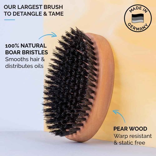 ZEUS Oval Military Beard Brush for Men, Natural Boar Soft Bristle Grooming Tool for Shaping, Conditioning & Daily Beard Maintenance (Made in Germany) Q92