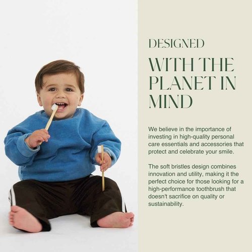 Kids Biodegradable and Eco-Friendly Bamboo Toothbrush 12-Pack - BPA Free Soft Bristle - Dentist-Approved and All-Natural with "Brush Smile Repeat" Etched on Handles by Plus Ultra