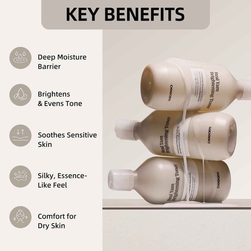 DEEOM Real Yam Brightening Toner, Hydrating Milky Toner for Face with Rice Water, Yam Extract & Niacinamide, Korean Moisturizing Facial Toner, Alcohol Free, Glow Enhancing, 300ml