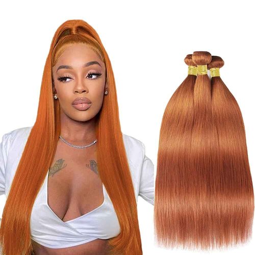 Color #350 Bundles Human Hair Orange Ginger Straight Bundles 12 14 16 Inch Unprocessed Brazilian Virgin Hair Extensions