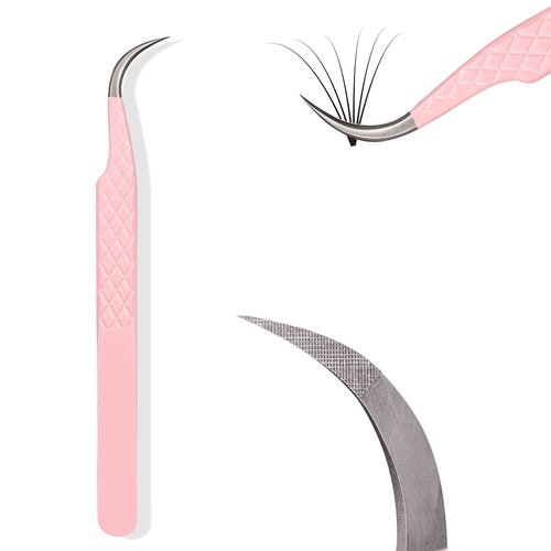 Fiber Tip Lash Tweezers for Eyelash Extensions, Professional Stainless Steel Lash Extension Tweezers for Volume Fan, Precision Supplies Work Best Tool（Curved）