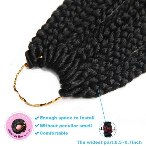38 Inch Crochet Box Braids Pre Looped 7 Packs Box Braid Goddess Box Braids Crochet Hair Extensions Straight Crochet Hair For Women Crotchet Braid Hair Bundle (38 Inch（Pack of 7）, 1B#)