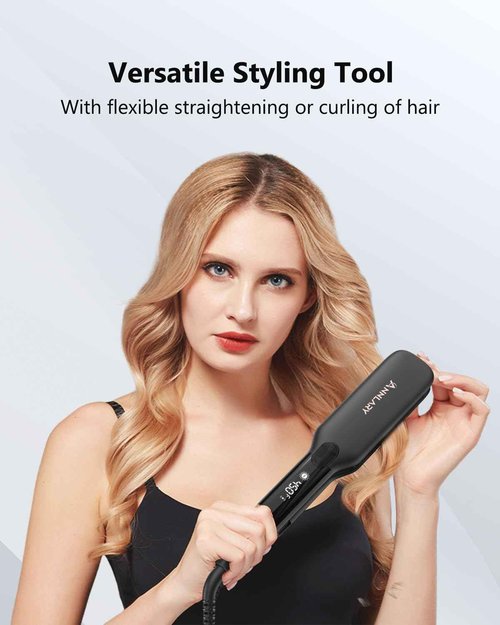 Annlary 1.75 Inches Flat Iron Hair Straightener with Heat Resistant Silicone Mat Pouch, Professional Ceramic Ionic Dual Voltage Straightener for Less Frizz, Shinier & Smoother Hair