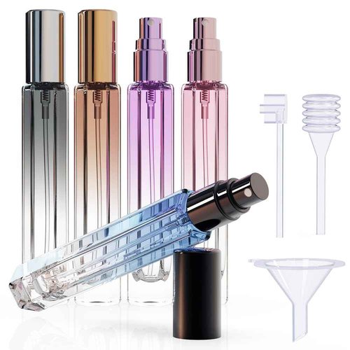 10ML 5PCS Glass Refillable Perfume Travel Bottle,Mini Pocket Size Portable For Traveling and Outgoing,Empty Atomizer Cologne Spray Bottles with Funnel