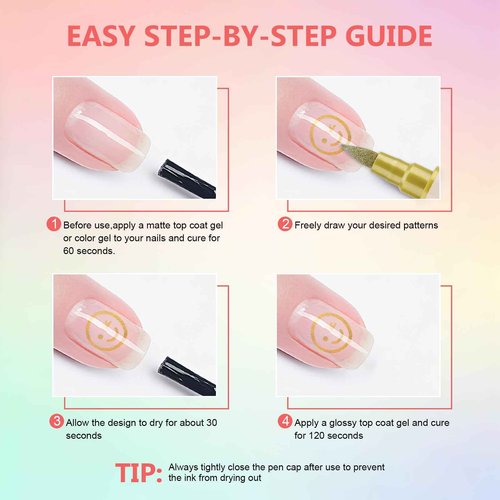 Ponhey 24 Colors Nail Art Pens Set, 3D Nail Polish Pens Quick-Drying Acrylic Paint Markers,For Nail Art Drawing Painting Nail Point Dotting Liner Pen, Nail Design Kit Manicure Tools Home & Salon DIY
