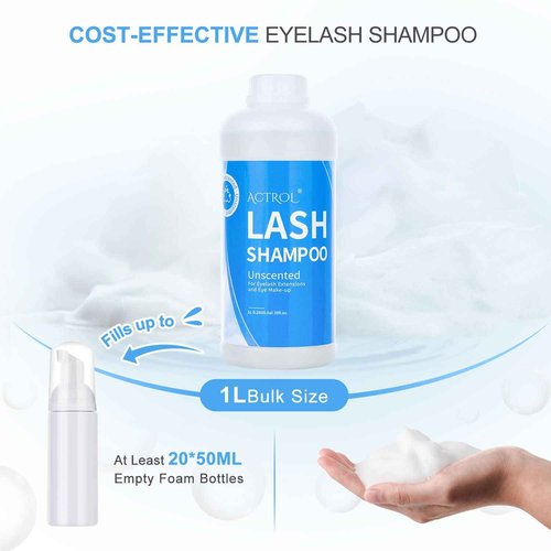 ACTROL Eyelash Extension Cleanser Unscented 1L Natural Lash Extension Shampoo Professional Eyelid Foaming Cleanser Paraben & Sulfate Free Non-lrritating with Salon and Home Care