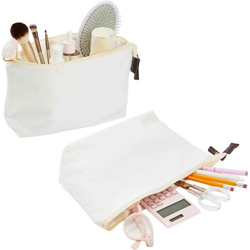 Juvale 12 Pack Canvas Makeup Bags with Zipper - Cotton Cosmetic Bags for Toiletries, DIY Crafts, Travel (White, 11.75 x 5.5)