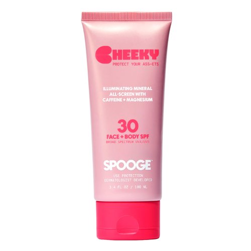 SPOOGE Cheeky Mineral All-Screen - SPF 30 Shimmer Body Sunscreen with Caffeine - Dermatologist Developed & Reef Safe Skincare with Glowy Finish for Beach & Festivals (3.4oz)