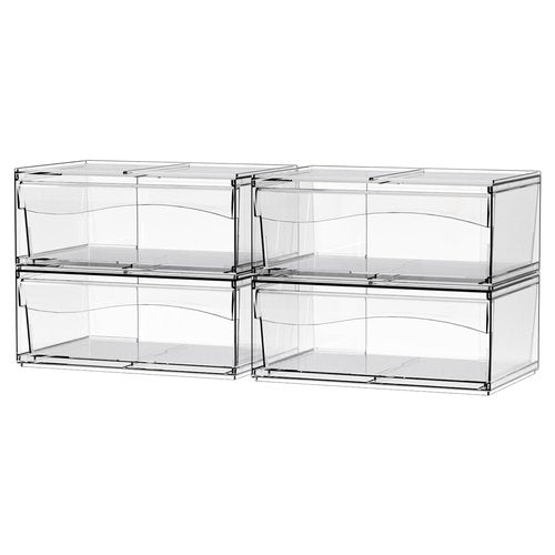 4 Pack Clear Stackable Storage Drawers,12"W Large Bathroom Makeup Organizer and Pen,Sunglass,Medicine,Baby Bottle Organizer,Plastic Pull Out Storage Bins for Desk,Under Cabinets,Vanity Countertop