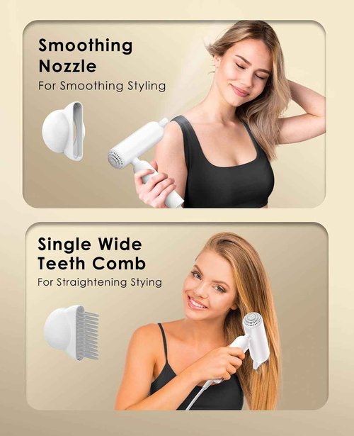 Travel Hair Dryer, Dual Voltage with Auto-Sensing, 1B Plasma Particles, 200times/s Temp Control, Portable Blow Dryer with Single-Sided Comb, White