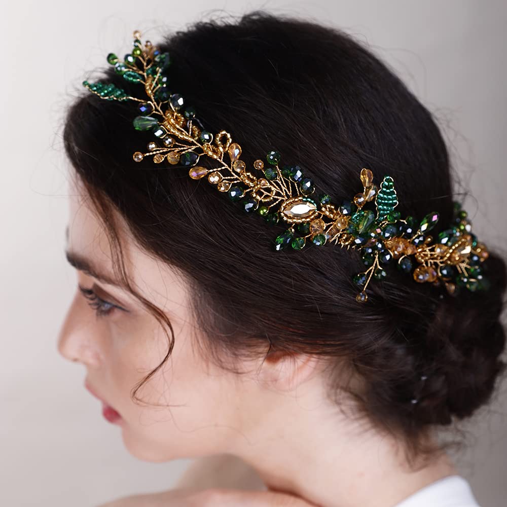 BERYUAN Cute Beads Hair Comb for Bride Women Girls Crystals Hair Comb Multi-Color Beaded Hair Comb Green 1