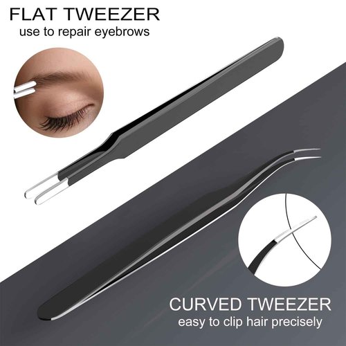 G.CATACC 4-Pack Precision Tweezers Set, Curved and Pointed Tweezer Kit for Craft, Eyelash Extension, Blackheads, Facial Hair, Ingrown Hair Removal, Electronics, Soldering, Jewelry - with Case