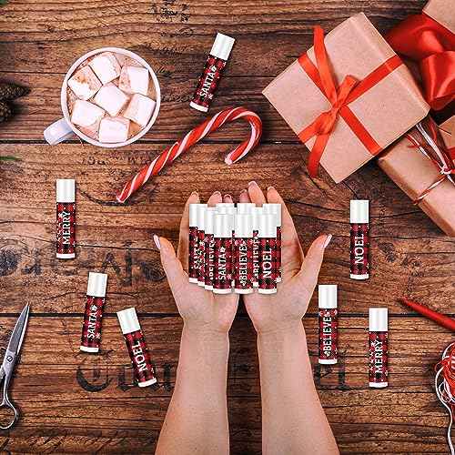 Sosation 40 Pcs Christmas Flavored Lip Balm Bulk Holiday Christmas Stocking Gift Set Celebrate Lip Balm Stick Beauty Lip Care