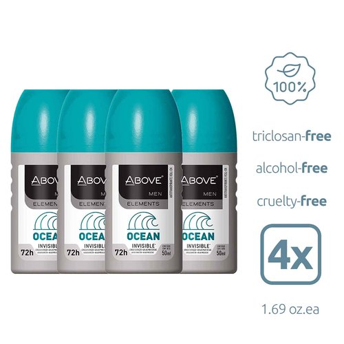 ABOVE Roll-On Elements Set, Ocean, 4 Pcs - Ball Deodorant for Men - 72-Hour Protection - Sensual Fragrance - Dry Touch - No Stains - Antiperspirant