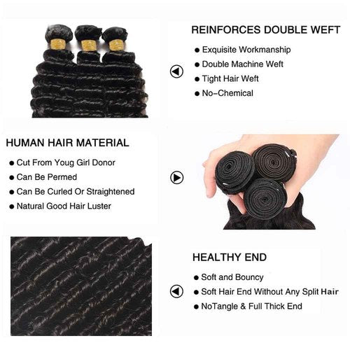 Brazilian Human Hair Bundles Deep Curly Bundles 14 14 14 Inch Unprocessed Virgin Remy Hair Deep Wave Human Hair for Black Women Soft and Healthy Extension