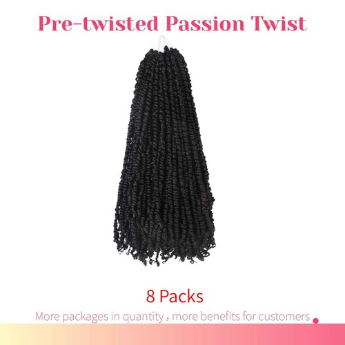 BOHOBABE Pre-twisted Passion Twist Crochet Hair 24 Inch Pre-looped Long Crochet Braiding Hair 8 Packs Soft Bohemian Twists (1B)