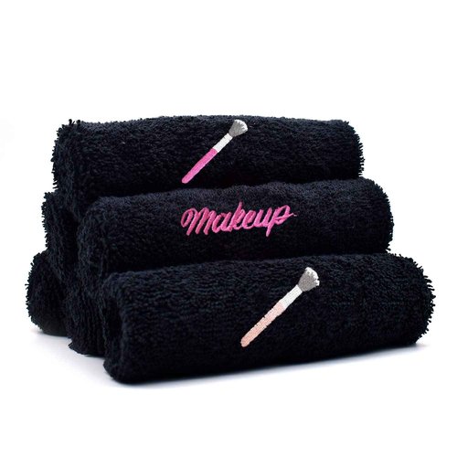 RIVERSIDE Black Makeup Towels - Pack of 6 (13x13) Soft Cotton Makeup Washcloths for Face - Reusable, Quick-Dry Makeup Remover Towels for Bathroom, Spa & Salon - Gentle on Skin - Brushes