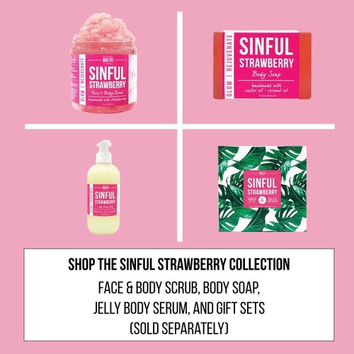 Mojo Spa Sinful Strawberry Superfood Face & Body Scrub | Strawberry Scent | Moisturizing Sugar Based Exfoliator | 10 oz