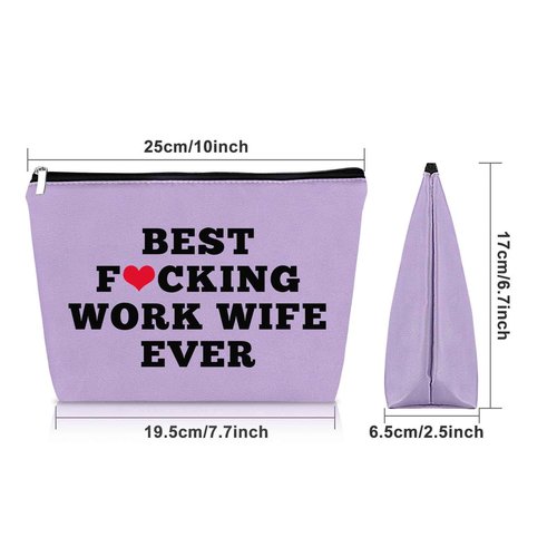 Sazuwu Work Wife Purple Makeup Bag - Best Work Wife Gift Ever - Cosmetic Bag for New Job, Farewell, Appreciation, Funny Coworker Leaving Gifts