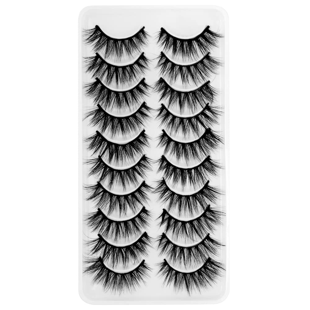 BlueSmurfs False Eyelashes Cat Eye Lashes Bulk Faux Mink 3D Fluffy Christmas Fake Eyelashes Volume 10 Pairs Pack