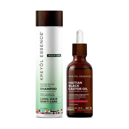 Kreyol Essence Growth Duo - Haitian Black Castor Oil Original 2 Oz + Scalp Care Shampoo with Rosemary Mint and Haitian Black Castor Oil (Oz