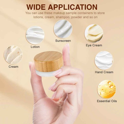 2PCS 5g/5ml/0.17oz Empty Upscale Frosted Glass Cream Jar Bottle Cosmetic Dispenser Refillable Container Pot Vial Holder Sample Storage with Eco Bamboo Lid For Eye Cream Lotion Ointments Lip Balm