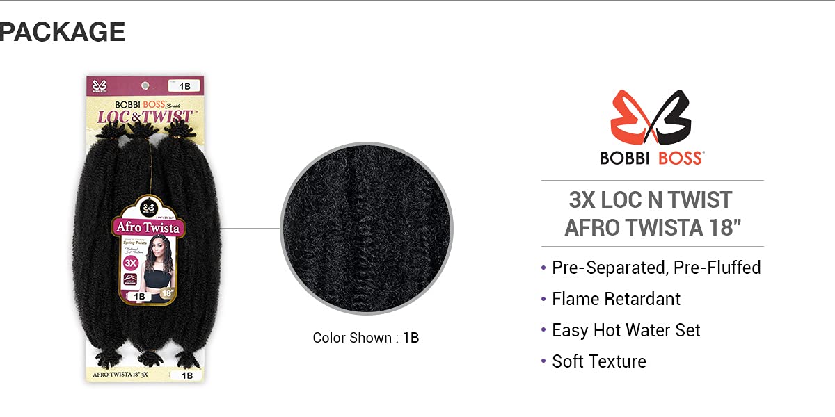 Bobbi Boss Crochet Braids 3X Loc N Twist Afro Twista 18" (3-pack, T1B/BUG)