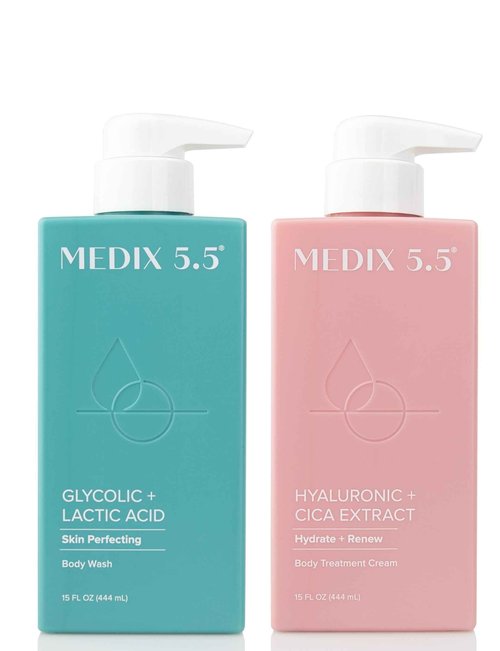 Medix 5.5 Hyaluronic Acid Hydrating Body Treatment Cream + Glycolic Acid Exfoliating Body Wash Set