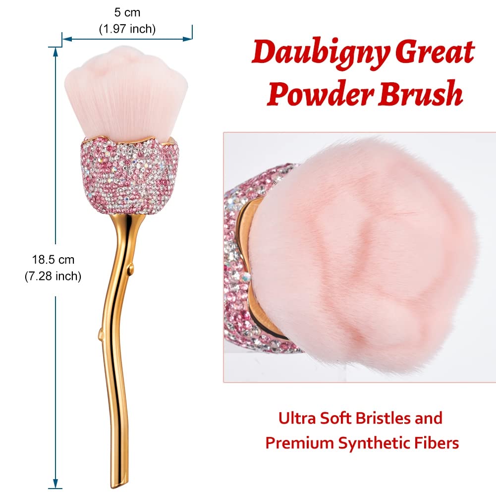 XhuangTech Bling Make Up Brush Crystal Makeup Travel Brushes Blusher Rhinestone Cover Foundation Highlight Blush Cosmetic Tools (Pink Rose)