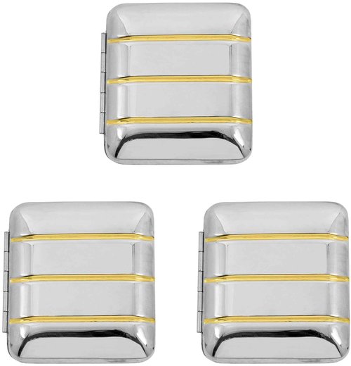 Stephanie Imports Set of 3 Vertical Bar Pattern Double Sided Magnifying Compact Mirrors (Gold & Silver)