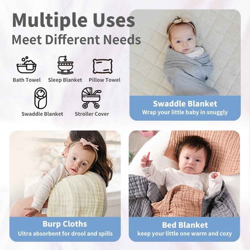 L'Ange Baby Washcloths and Burp Cloths Set - 3 Pack of 9 Layer 100% Cotton Muslin for Sensitive Skin - Super Absorbent - Medical Grade Packaging for Infants Newborns and Toddlers- 9x9 - Green
