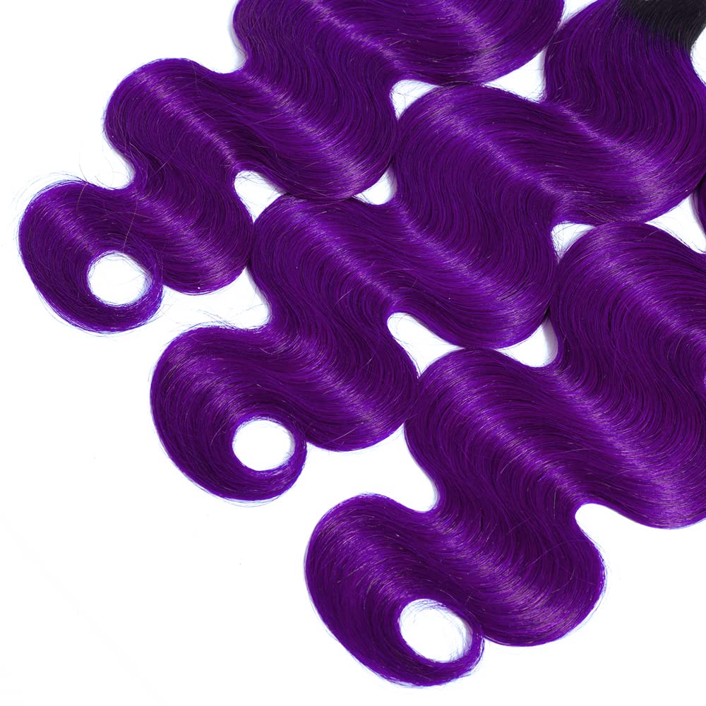 1b/Purple Human Hair Bundle Omber Bundle Purple Body Wave Hair 3 Bundles 16 16 16 Inch