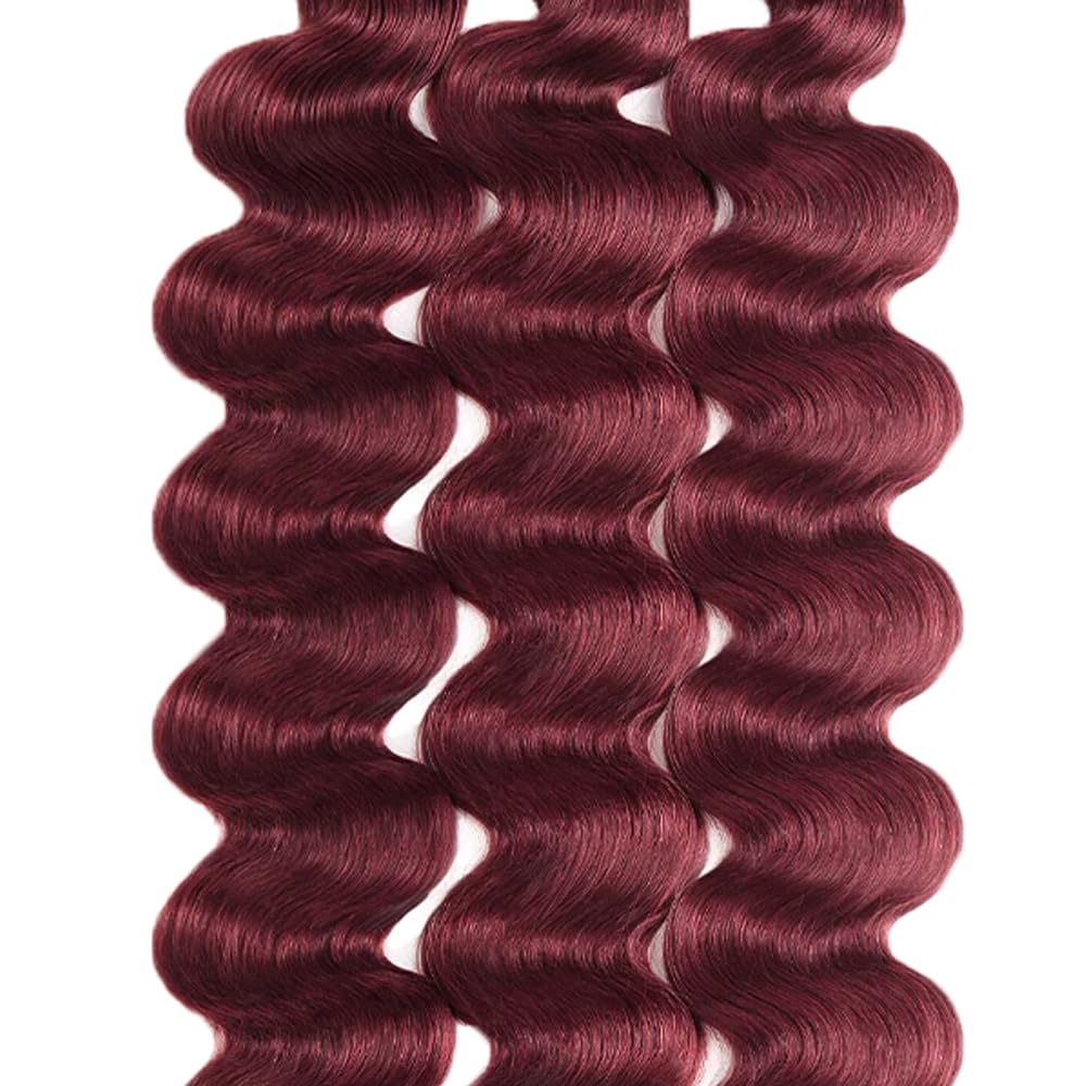 Dark Burgundy Bundles Burgundy Red Body Wave Human Hair Bundles Brazilian 99J Body Wave Bundles Human Hair Unprocessed Virgin Hair 3 Bundles 10 12 14 Inch Red Bundles