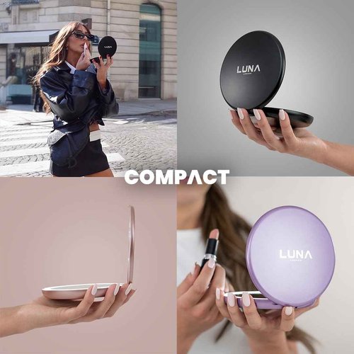 LUNA London Compact Travel Mirror | Travel Makeup Mirror with Light | LED Lighted Vanity Mirror with 3 Light Modes | 7X Magnification Folding Portable & Rechargeable (Forest Green)