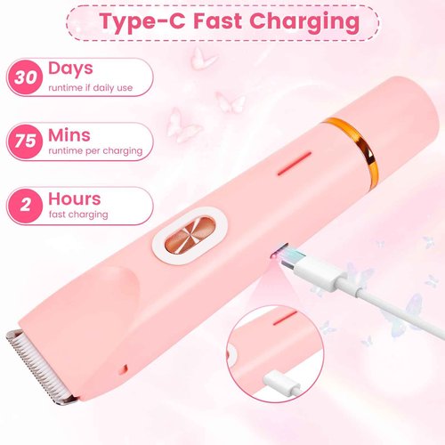 bbetyuss 2 in 1 Bikini Trimmer for Women, Dual Head Electric Rozor, Facial Hair Removal, Ipx7 Waterproof Body Shaver for Bikini Face Armpit Pubic Hair Leg Back, Easy Cleaning, Ceramic Blade (Pink)
