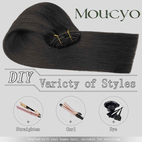 Moucyo Clip in Hair Extensions Real Human Hair 100% Brazilian Remy Human Hair Seamless Invisible clip on hair extensions for women Double Weft 7pcs 14 Inch 75g #1B Natural Black