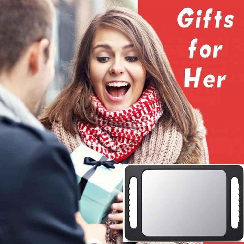 mpowtech Double Handle Mirrors(15.94" x 10.16") - Large Hand held Mirror with Handle,Barber Mirror Handheld,Salon Hand Mirrors,Barber Accessories, Black