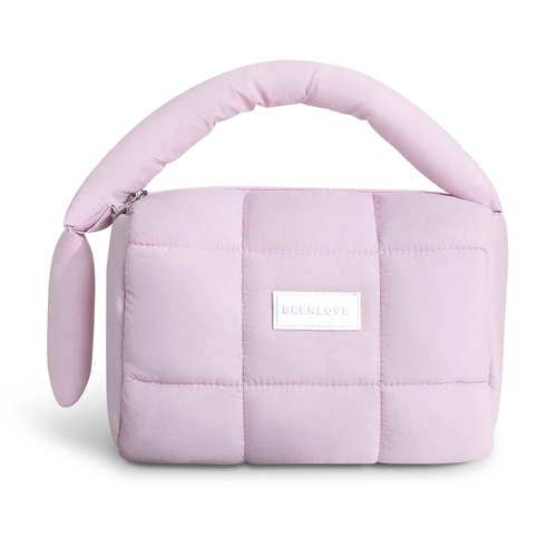 Cute Puffy Makeup Bag with Handle, Quilted Cosmetic Organizer Bag, Waterproof Travel Toiletry Pouch, Portable Handbag with Zipper for Women and Girls (Purple)