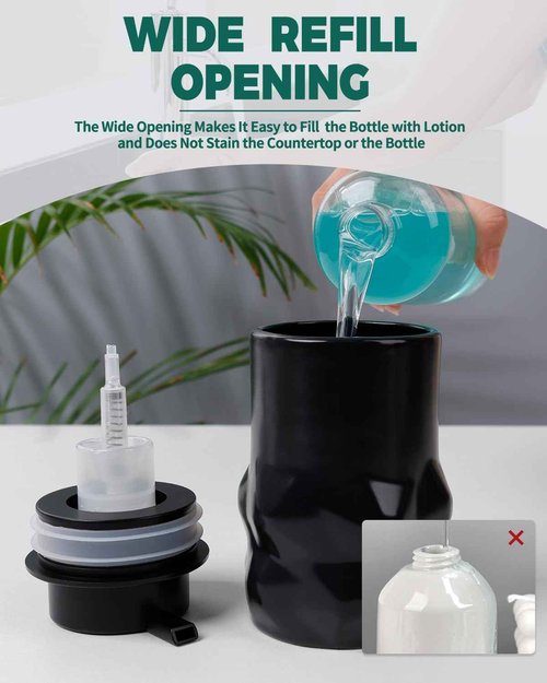 BosilunLife Hand Soap Dispenser - Foam Soap Dispenser Bathroom Ceramic Dish Liquid Soap Dispenser for Kitchen, Bathroom Countertop Soap Dispensers (Black-Foam-Sculpt)