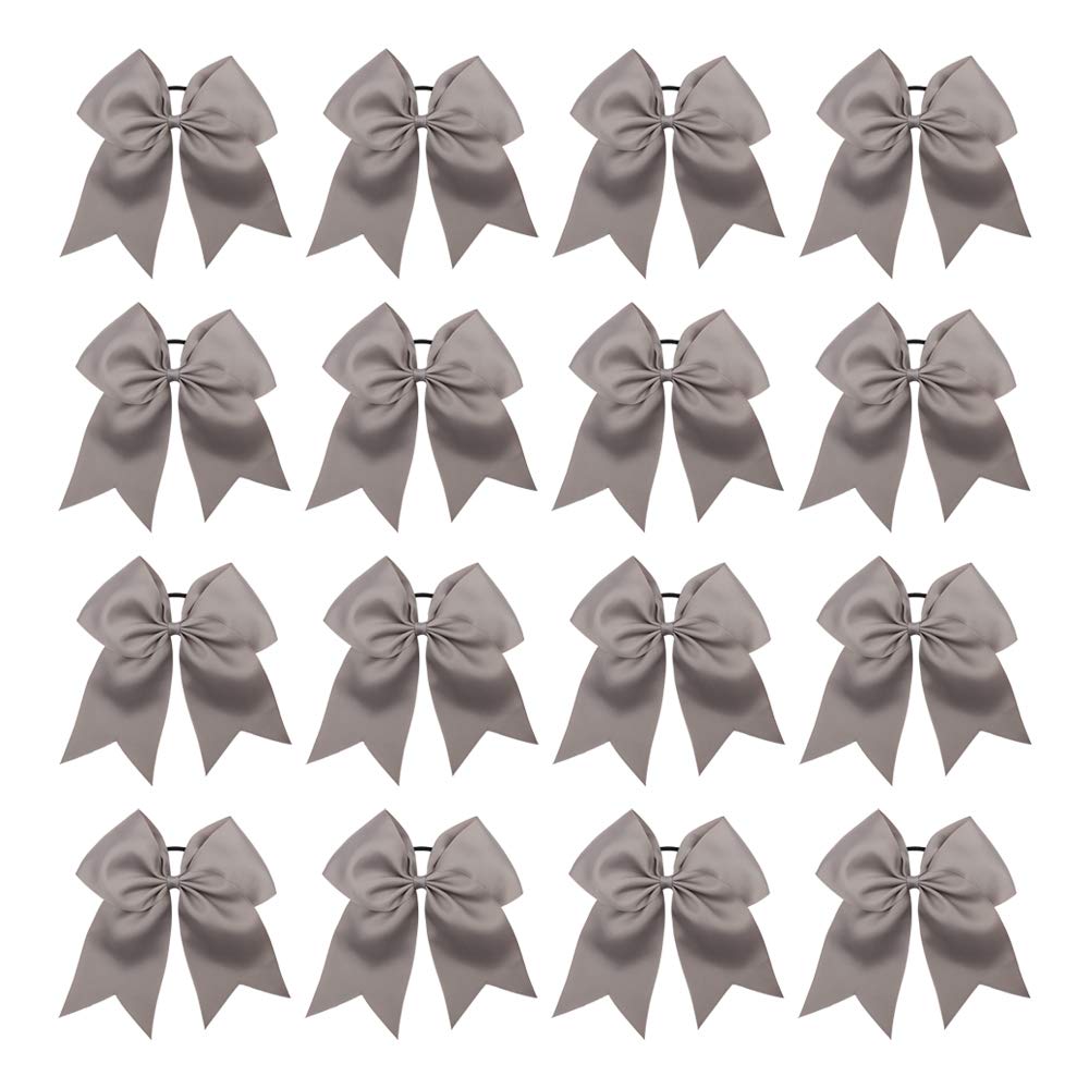 16PCS 8" Large Cheer Hair Bows Ponytail Holder Elastic Band Handmade for Cheerleading Teen Girls College Sports (Gray, 16 Count (Pack of 1))