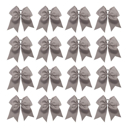 16PCS 8" Large Cheer Hair Bows Ponytail Holder Elastic Band Handmade for Cheerleading Teen Girls College Sports (Gray, 16 Count (Pack of 1))