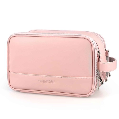 Rhea Rose Toiletry Bag for Women, Makeup Travel Bag Organizer, Large Bathroom Cosmetic bag, Traveling Dopp Kit Accessories Shower Bag, Pink