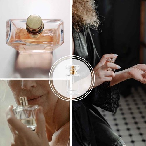 Glass Perfume Bottle Empty Refillable 12Pack Clear Travel Perfume Spray Atomizer Bottle 50ml Perfume Fine Mist Spray Perfume Bottle Atomizer Container with Sprayer Applicator (Clear Square 50ml 12PCS)